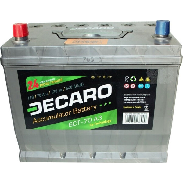 

DECARO PREMIUM 70Ah-12v L, EN620 (азия)