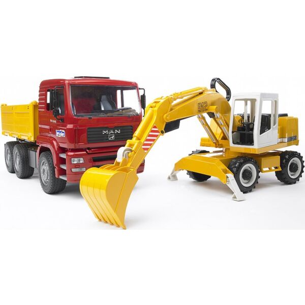 

Машинка Bruder самосвал-грузовик МАN и экскаватор Liebherr 1:16 (02751)