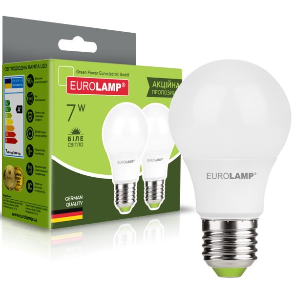 

Лампа светодиодная EUROLAMP LED Лампа A60 7W E27 4000K 2шт. (MLP-LED-A60-07274(Е))
