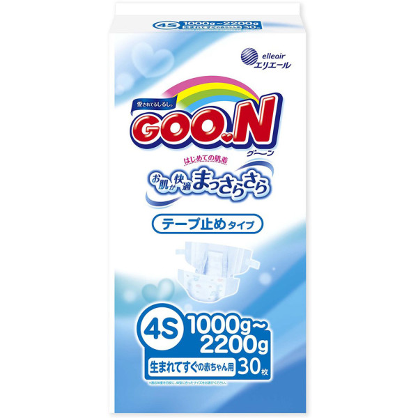 

Подгузники GOO.N для маловесных новорожденных 1,0-2,2 кг, (размер SSSS, унисекс, 30 шт) (4902011741438) (753862)