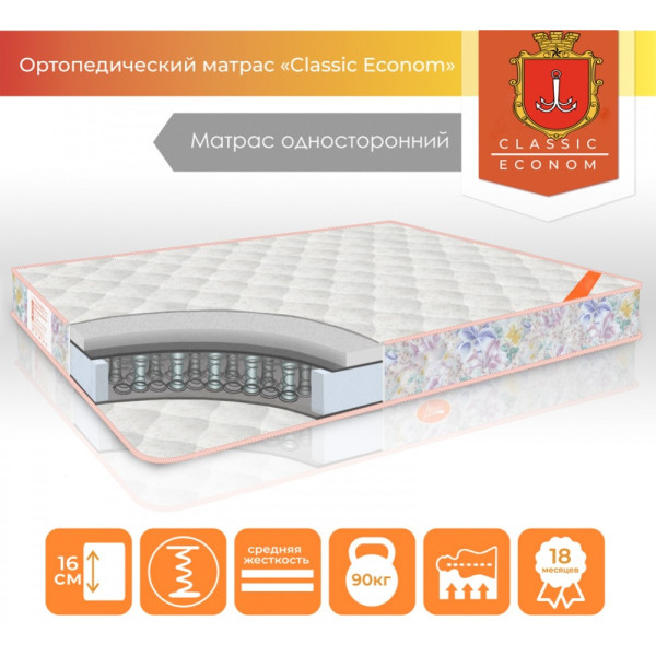 

Матрас ТМ TAG "Classic Econom" односторонний чехол жаккард 160х190 см