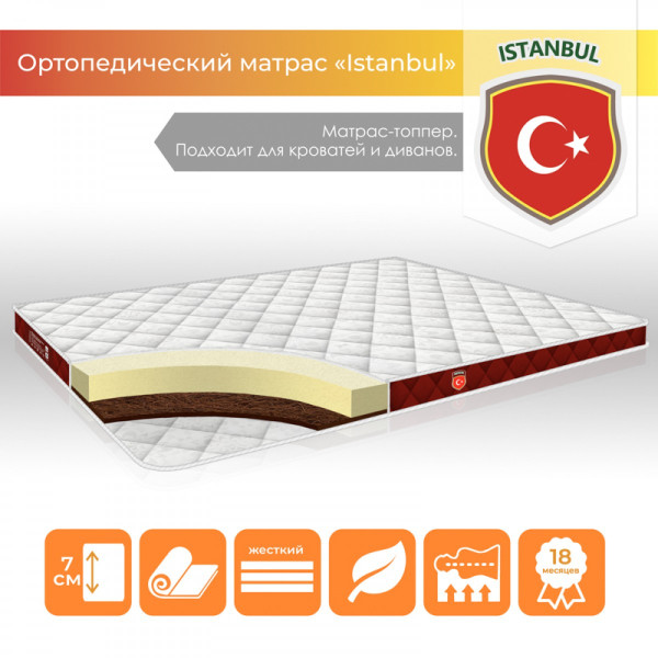 

Матрас ТМ TAG топпер "Instanbul" для дивана и кровати чехол Жаккард размер 80*190 см