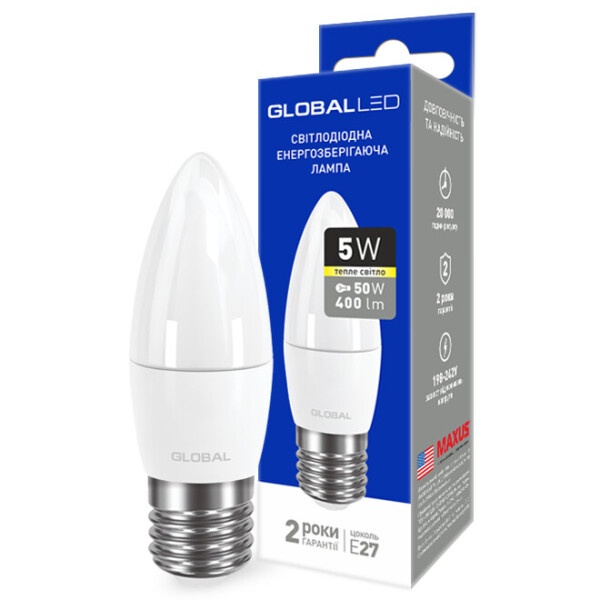 

Лампа светодиодная GLOBAL C37 CL-F 5W 220V E27 AP (1-GBL-131)