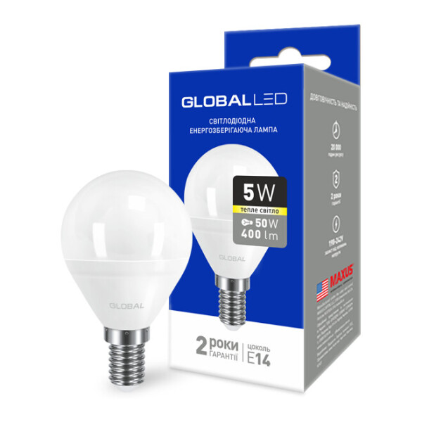 

Лампа светодиодная GLOBAL G45 F 5W 220V E14 AP (1-GBL-143)
