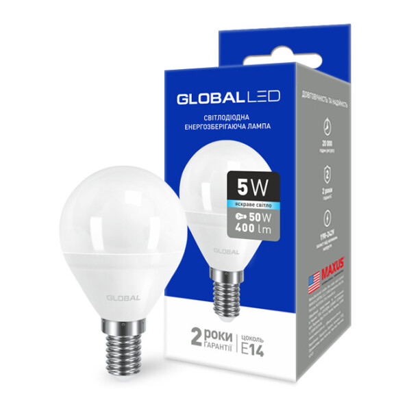 

Лампа светодиодная GLOBAL G45 F 5W 220V E14 AP (1-GBL-144)
