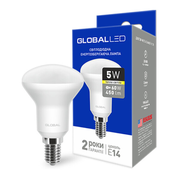 

Лампа светодиодная GLOBAL R50 5W 220V E14 (1-GBL-153)