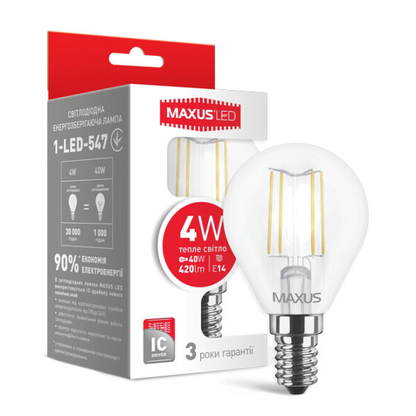 

Лампа филаментая MAXUS G45 4W E14 (1-LED-547)
