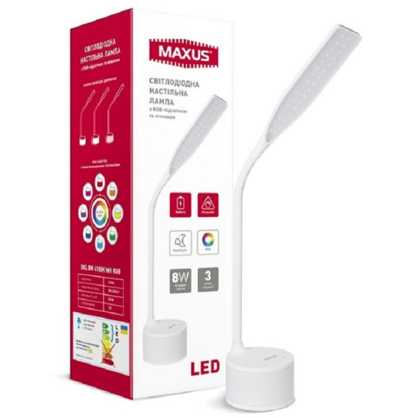 

Настольная лампа MAXUS DKL 8W 4100K White RGB (1-MAX-DKL-001-03)