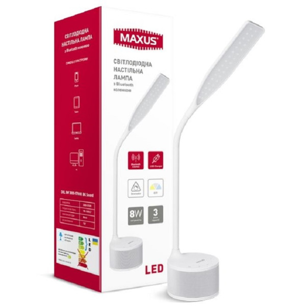 

Настольная лампа MAXUS DKL 8W 3000-5700K White Sound (1-MAX-DKL-001-04)