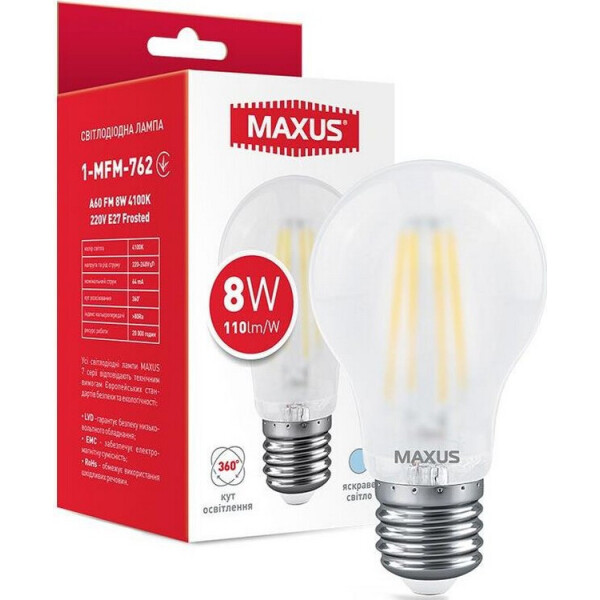 

Лампа филаментная A60 FM 8W 4100K 220V E27 Frosted