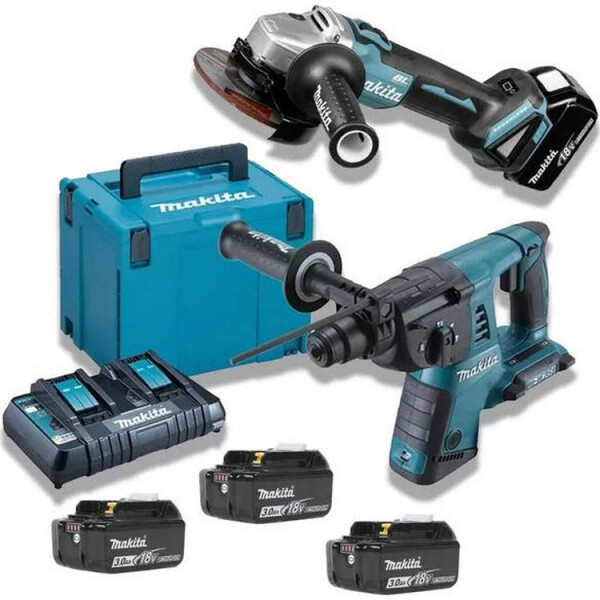 

Аккумуляторный перфоратор Makita DHR 263 + болгарка DGA 504 + АКБ Li-ion BL1830B 18 В / 3.0 Ач - 4 шт + ЗУ DC18RD + кейс Makpac 4 (DLXMUA264)