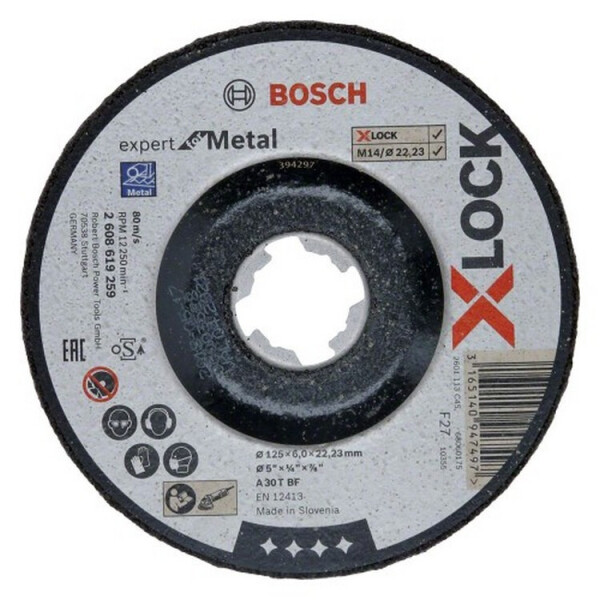 

шлифовальный по металлу Bosch X-LOCK 125x6x22.2 мм, выпуклый, Expert for Metal (2608619259)