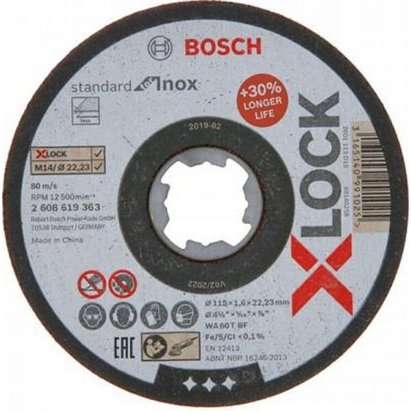 

Отрезной диск прямой Bosch X-LOCK Standard for Inox 125x1,6x22,23 мм (2608619363)