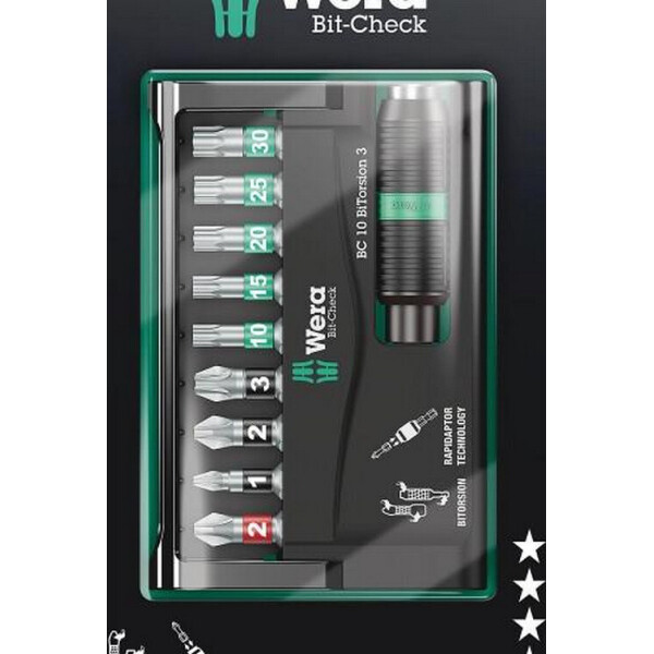 

Набор бит PH,PZ,Torx с держателем с быстрозажимным патроном Wera 1/4-75 05073418001
