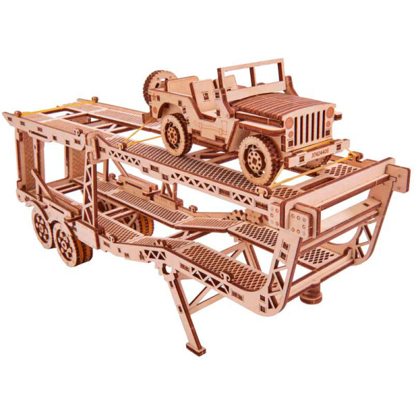 

Прицеп автовоз с внедорожником, механический 3D-пазл, Wood Trick