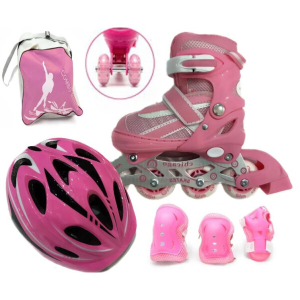 Роликовые коньки раздвижные Maraton размер 33-36 с регулируемым шлемом и защитой Розовые (А4482644)