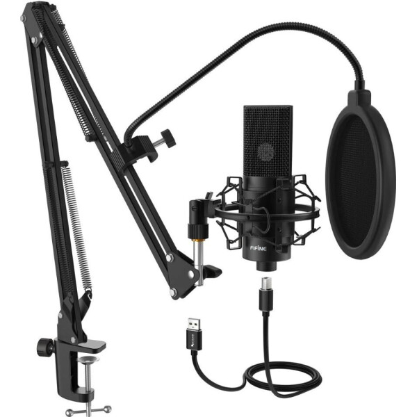 Акція на Cтудийный микрофон FIFINE K780 BLACK со стойкой и поп-фильтром від Allo UA