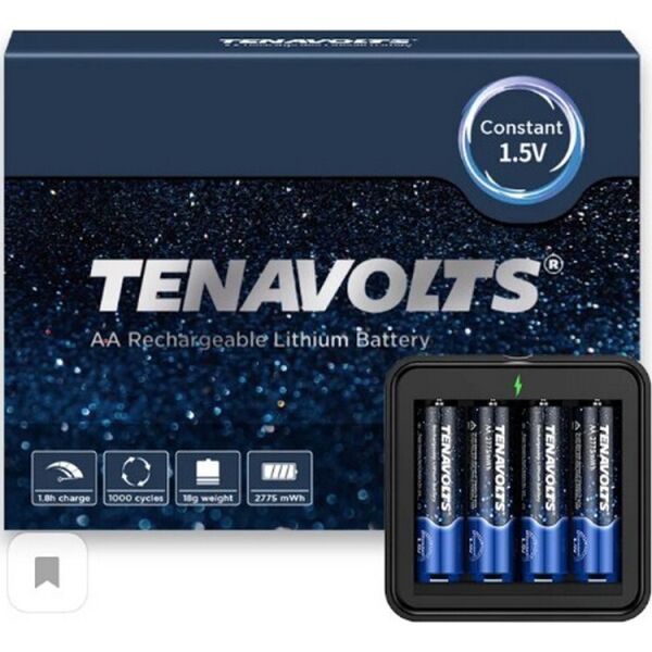 

Аккумуляторная литиевая батарейка TENAVOLTS AA 2775mWh 4шт./упаковка с зарядным устройством