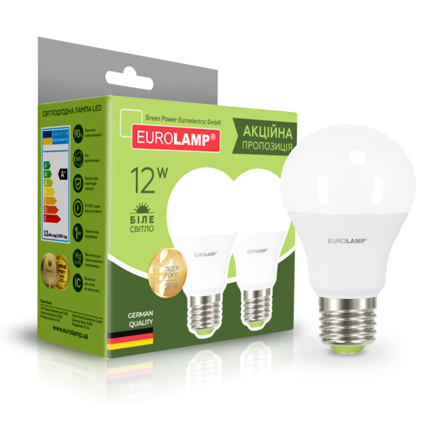 

Лампа светодиодная Eurolamp A60 12W E27 4000K 2-шт. (MLP--A60-12274(E)