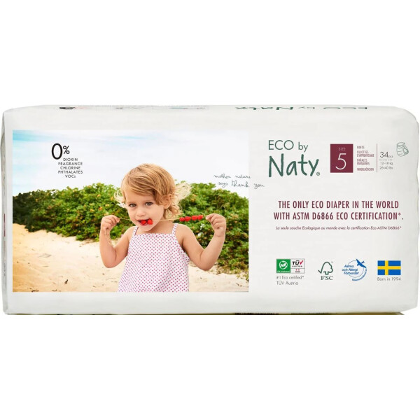 

Одноразовые детские трусики-подгузники "ECO BY NATY". Размер 5, 34шт. в упаковке