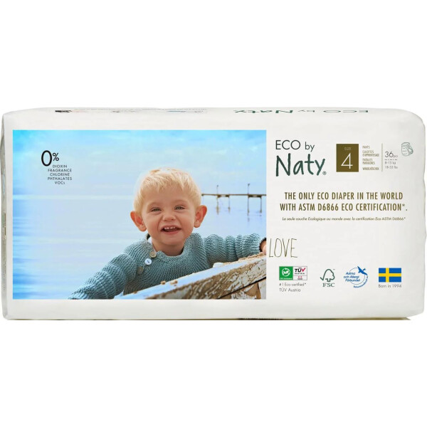 

Одноразовые детские трусики-подгузники "ECO BY NATY". Размер 4, 36 шт. в упаковке.