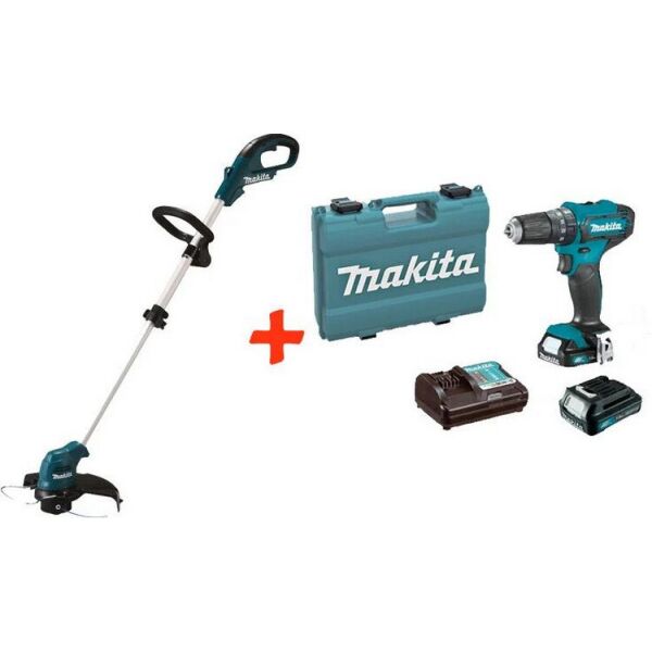 

Аккумуляторный триммер Makita UR100DZ + акк шуруповерт HP333DWYE + 2 акб 12 V 1.5 Ah + з/у + кейс
