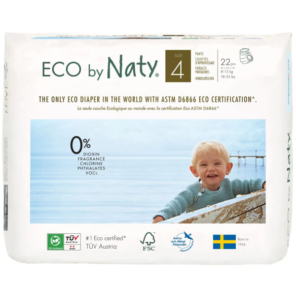 

Одноразовые детские трусики-подгузники "ECO BY NATY". Размер 4, 22 шт. в упаковке