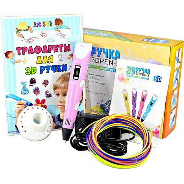 

3D-ручка с Эко Пластиком (190м) c Трафаретами с LCD экраном 3D Pen 2 Original Pink