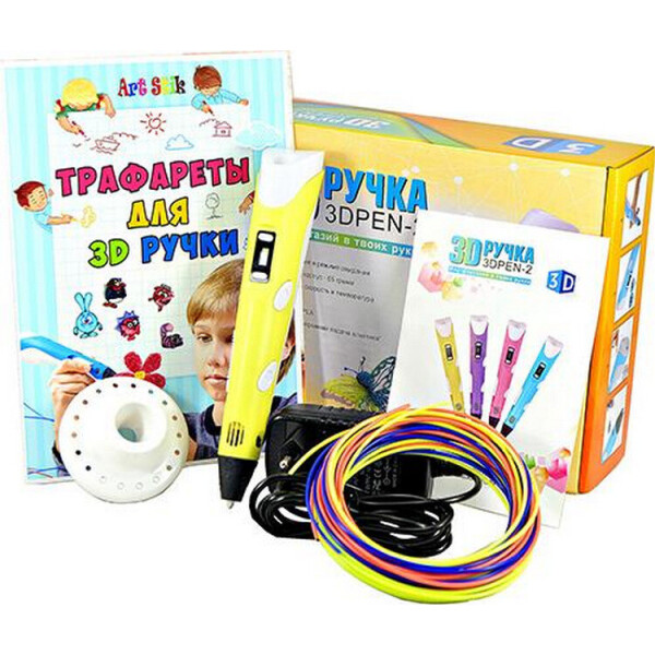 

3D-ручка с Эко Пластиком (190м) c Трафаретами с LCD экраном 3D Pen 2 Original Yellow