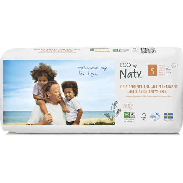 

Одноразовые детские подгузники "ECO BY NATY". Размер 5, 40 шт. в упаковке