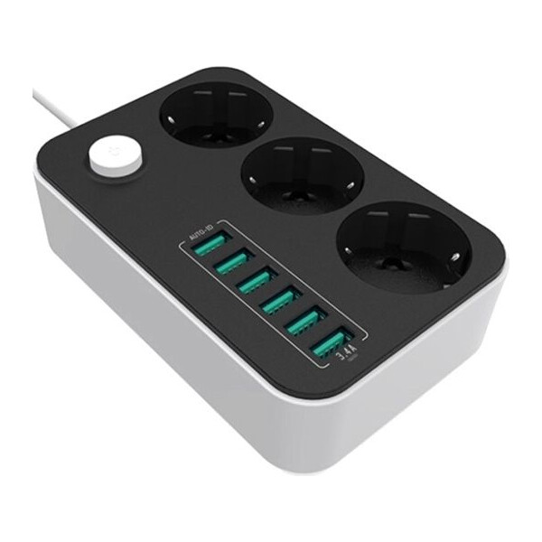 

Сетевой фильтр ColorWay 3 розеток/6USB Black (CW-CHE36B) 1,8m