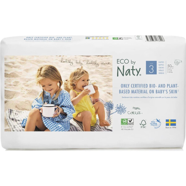 

Одноразовые детские подгузники "ECO BY NATY". Размер 3, 50 шт. в упаковке