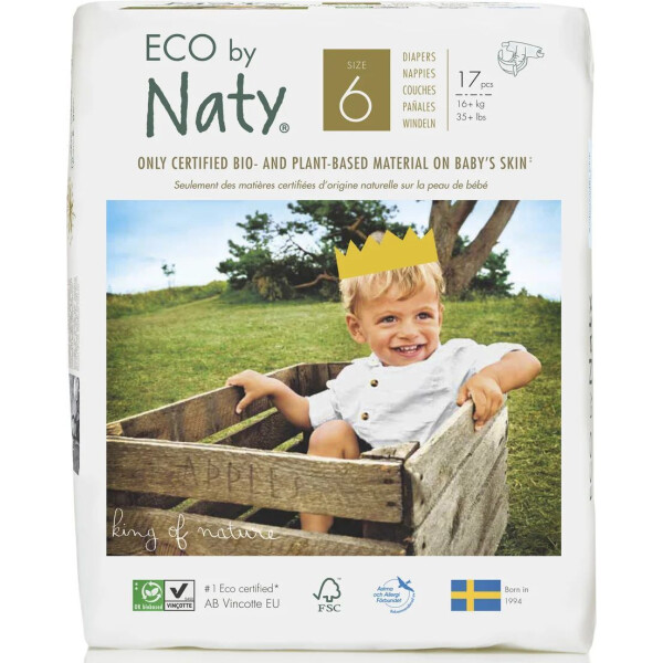 

Одноразовые детские подгузники "ECO BY NATY". Размер 6, 17 шт. в упаковке