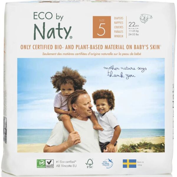 

Одноразовые детские подгузники "ECO BY NATY". Размер 5, 22 шт. в упаковке