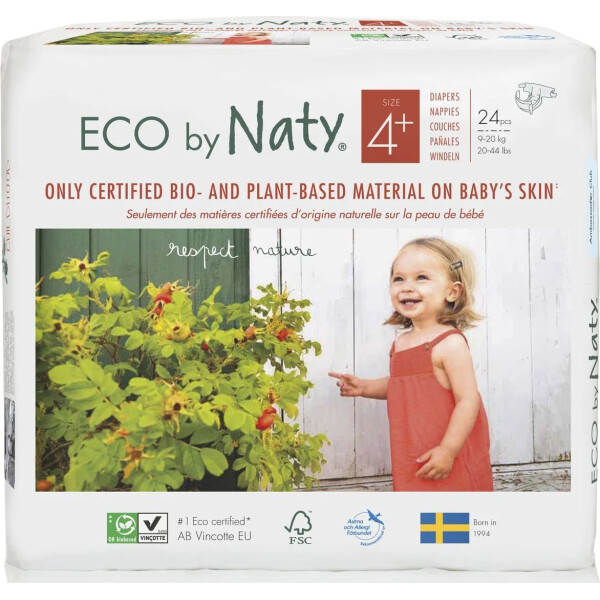 

Одноразовые детские подгузники "ECO BY NATY". Размер 4+, 24 шт. в упаковке