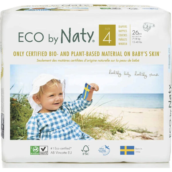 

Одноразовые детские подгузники "ECO BY NATY". Размер 4, 26 шт. в упаковке