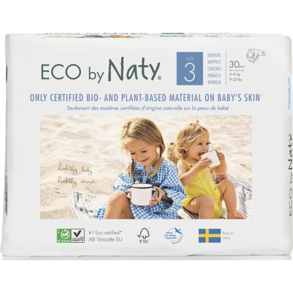 

Одноразовые детские подгузники "ECO BY NATY". Размер 3, 30 шт. в упаковке