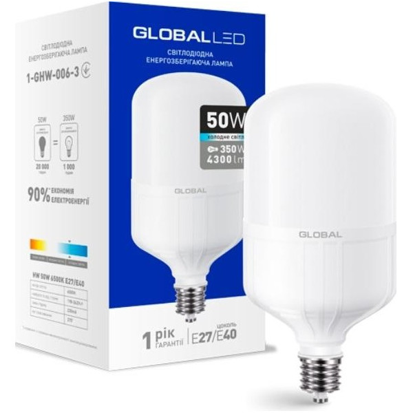 

Лампа светодиодная GLOBAL 50W 6500K E27/E40 (1-GHW-006-3)