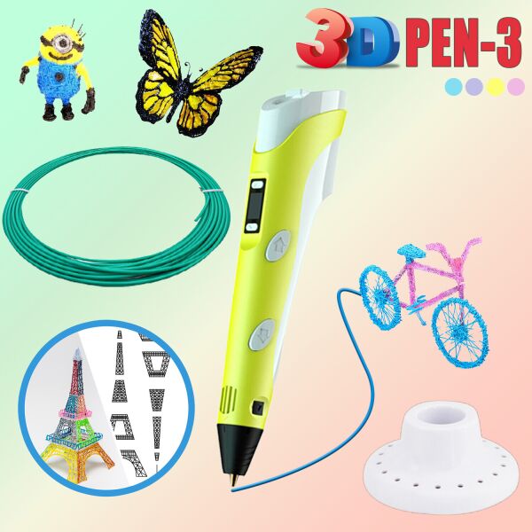

3D ручка c LCD дисплеем и комплектом эко пластика для рисования 3DPen Hot Draw 3 Yellow