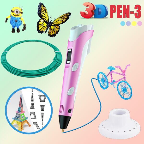 

3D ручка c LCD дисплеем и комплектом эко пластика для рисования 3DPen Hot Draw 3 Pink