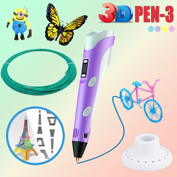 

3D ручка c LCD дисплеем и комплектом эко пластика для рисования 3DPen Hot Draw 3 Violet