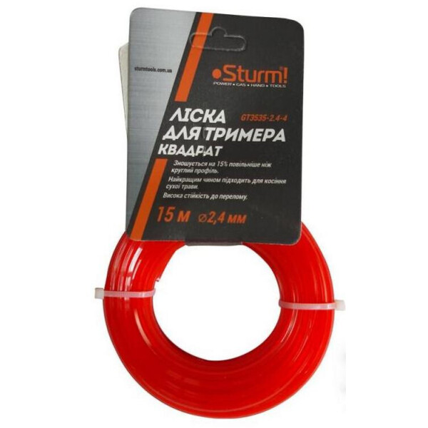 

Леска для триммера Sturm квадрат 2,4 мм 15 м GT3535-2.4-4