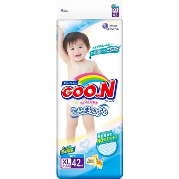 

Подгузники GOO.N для детей 12-20 кг Big XL на липучках унисекс 168 шт (853077-4) (4500006493050)