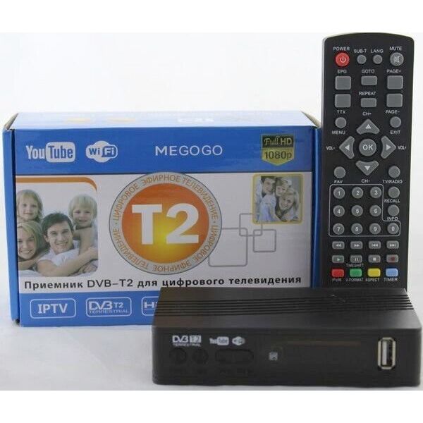 

Тюнер Т2 MEGOGO для просмотра эфирного цифрового телевидения DVB-T2, поддержка Wi-Fi адаптера