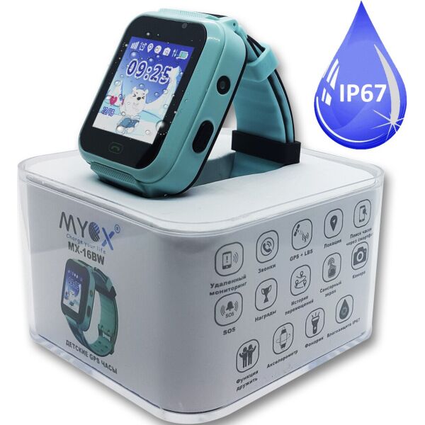 

Детские водонепроницаемые GPS часы МХ-16BW (камера+фонарик) Myox 5,2х3,9х1,4 см Голубой