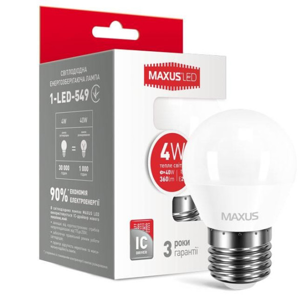 

Лампа светодиодная MAXUS G45 F 4W 220V E27 (1-LED-549)