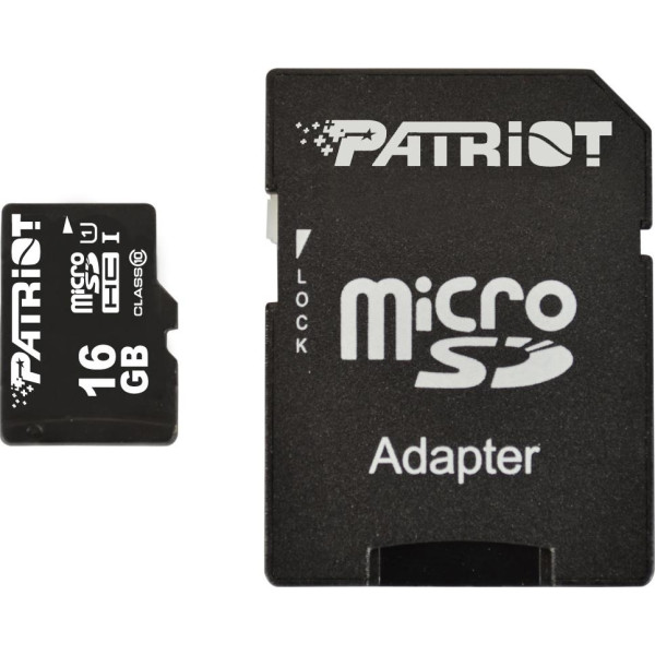 

PATRIOT microSDHC UHS-I 16GB class 10+SD адаптер (PSF16GMCSDHC10)