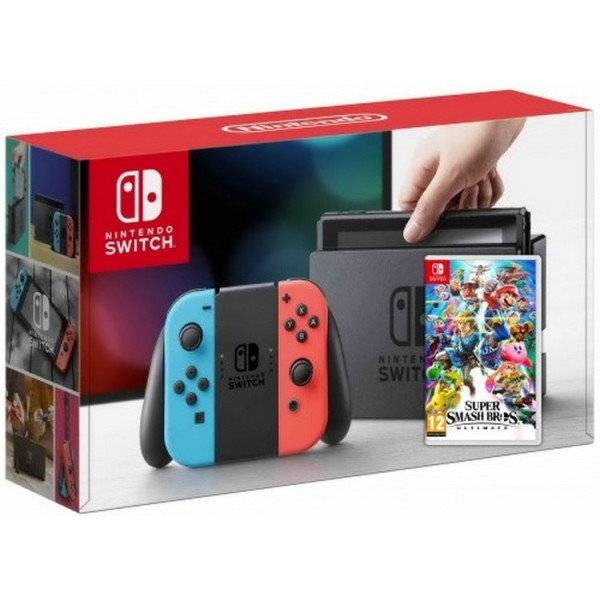 

Nintendo Switch Neon Blue-Red + Игра Super Smash Bros. Ultimate (русская версия)