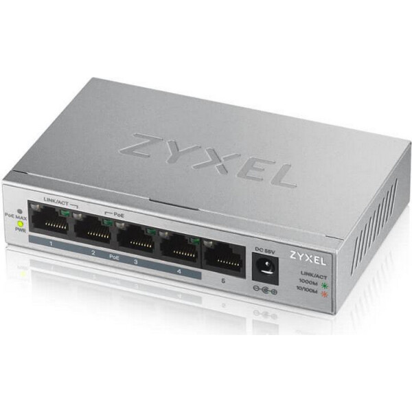 

Коммутатор Zyxel GS1005HP (1xGE, 4xGE PoE+, max PoE 60W)