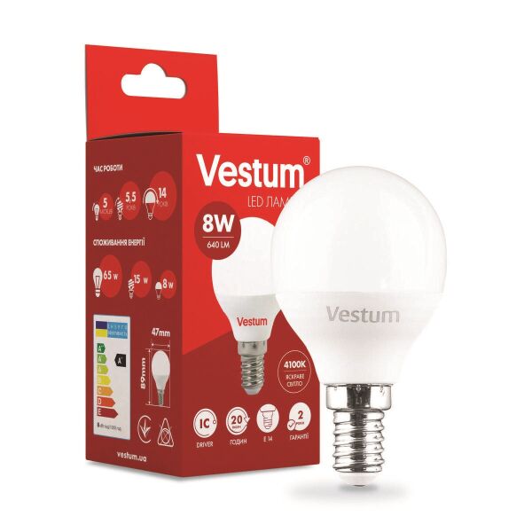 

Лампа светодиодная Vestum LED G45 8W 4100K 220V E14